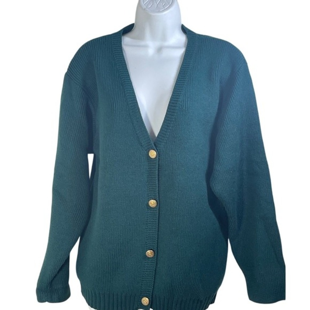 Chandler Hill Emerald Green V‎ Neck Button Front Cardigan Sweater XL granny prep